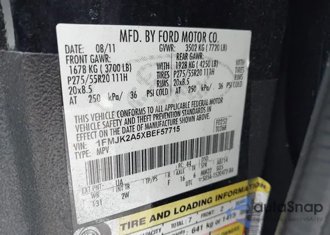 2011 Ford Expedition El Limited z USA, uszkodzony, nr VIN 1FMJK2A5XBEF57715